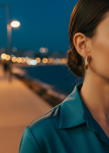 Kristal Taşlı Gold Halka Küpe