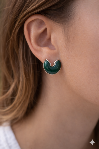 Zümrüt Yeşili Geometrik Küpe