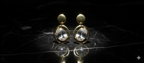 Büyük Oval Taşlı ve Halka Çerçeveli Küpe 