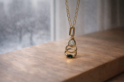 İki Sıra Taşlı Yuvarlak Formlu Kolye 