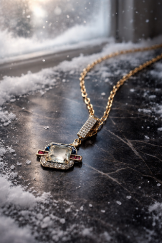 Büyük Kristal Taşlı ve Halka Çerçeveli Kolye 